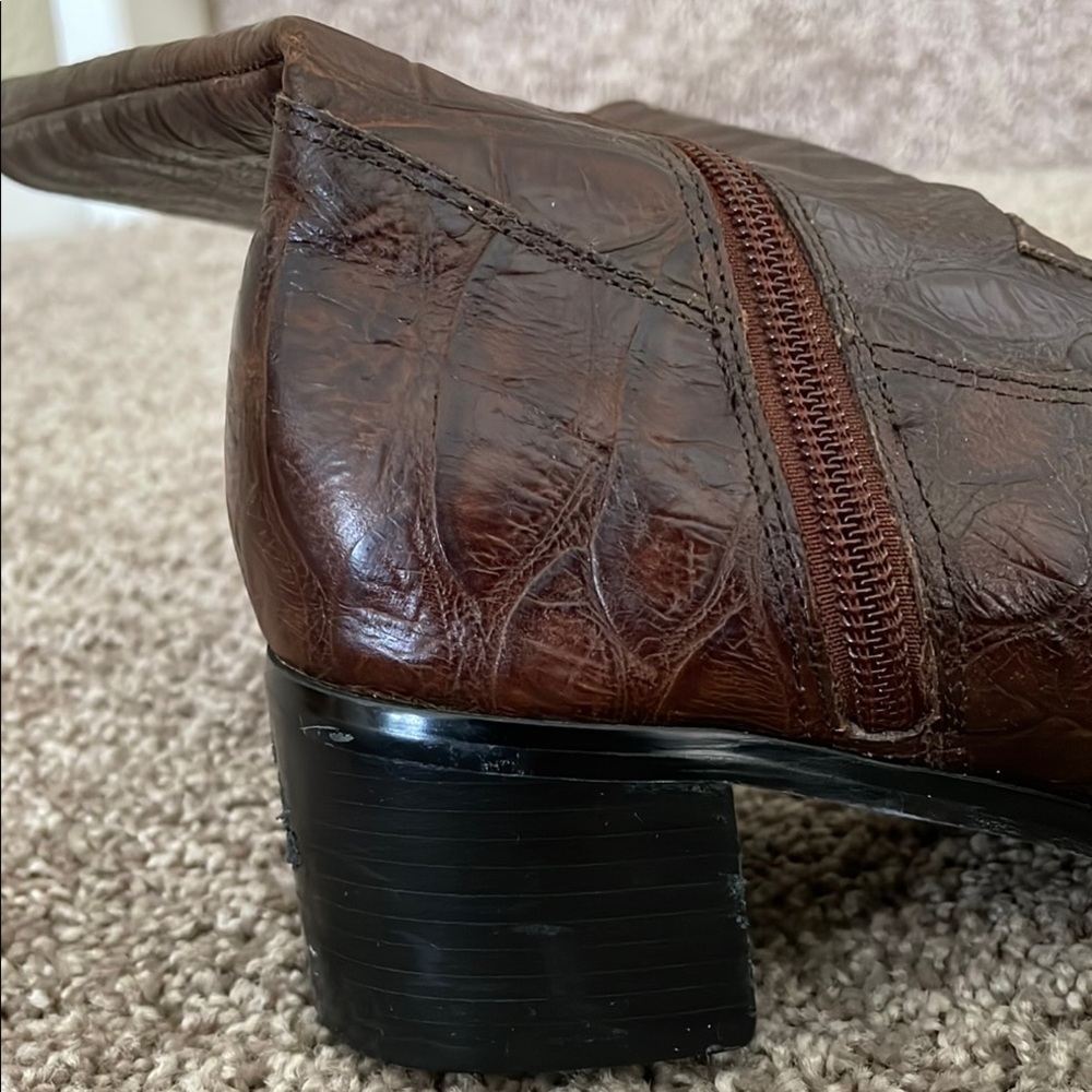 Brown Crocodile Pattern Leather Boots - image 3